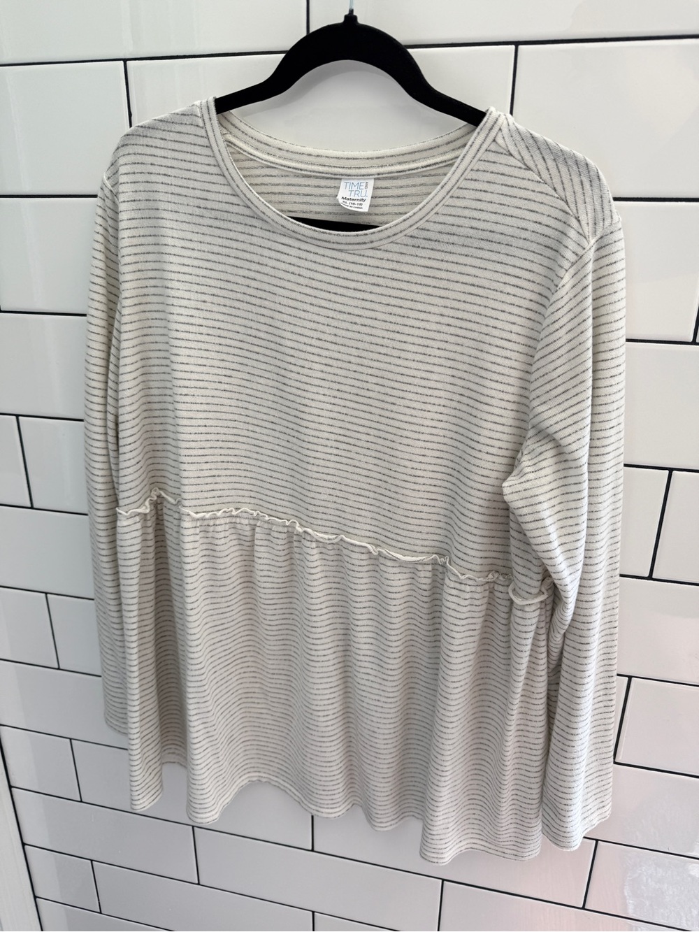Time and Tru Maternity Light Gray Striped Long-Sleeve Peplum Top